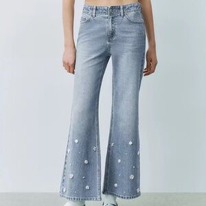 Vero Moda Light Blue Flare Jeans with Floral Details
